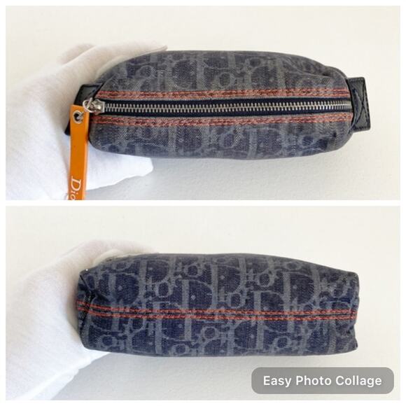 DIOR Blue Oblique Flight Denim Pouch Cosmetic Bag Grey Navy Blue - Picture 5 of 14